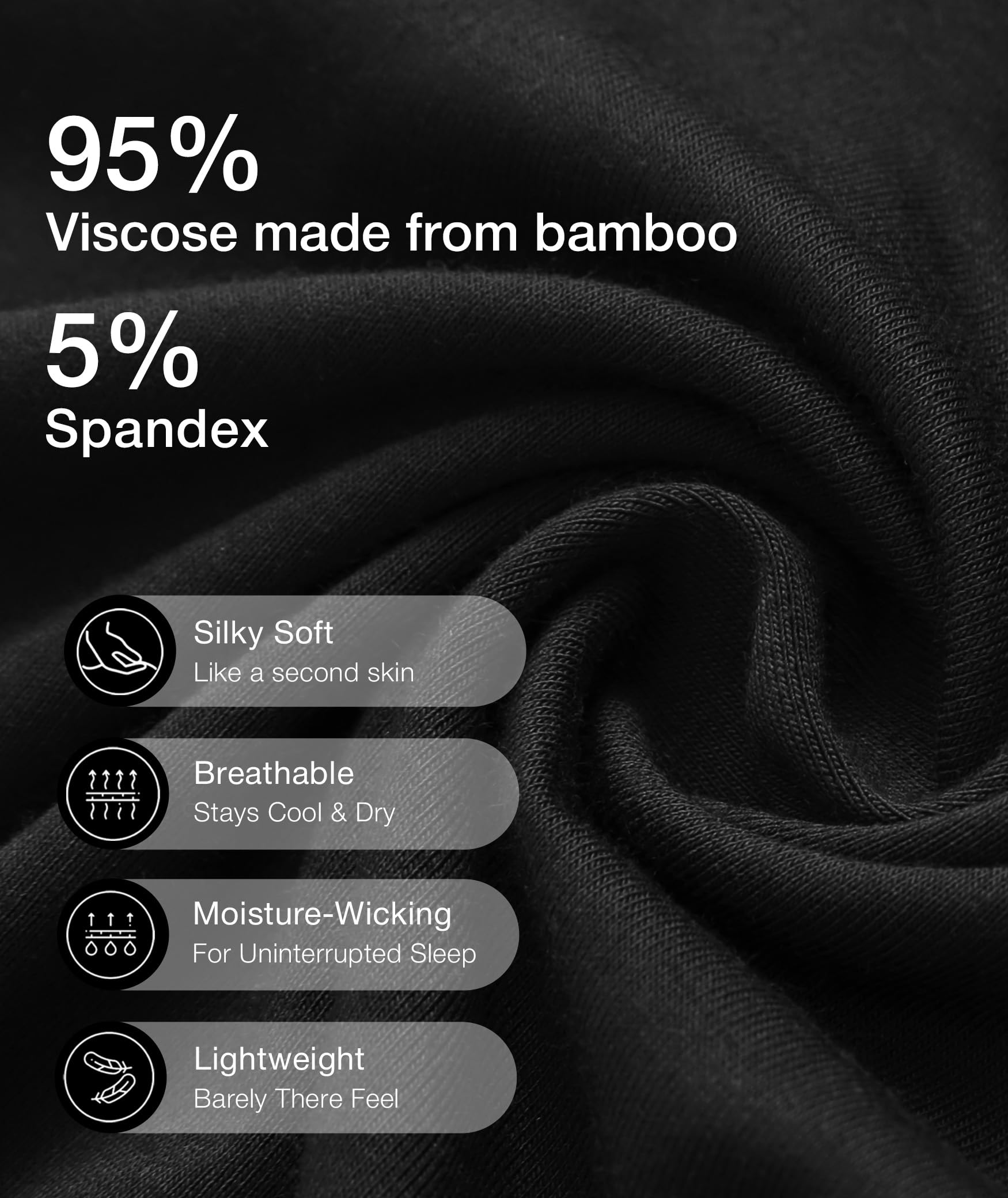 Bamboo Viscose Pajama Set - Soft, Cooling Sleepwear for Treatment Recovery (Black, Round Neck)