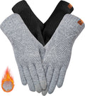 Warm Gloves with 3-Finger Touch Screen Elastic Thermal Knit Lining((Black+Light Gray)