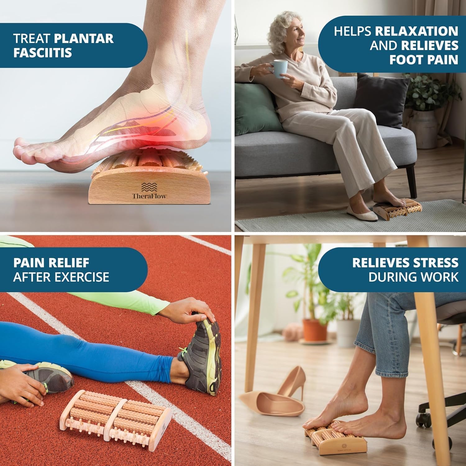 Wooden Foot Massager Roller - Neuropathy Pain Relief and Circulation Support (Includes Reflexology Chart)