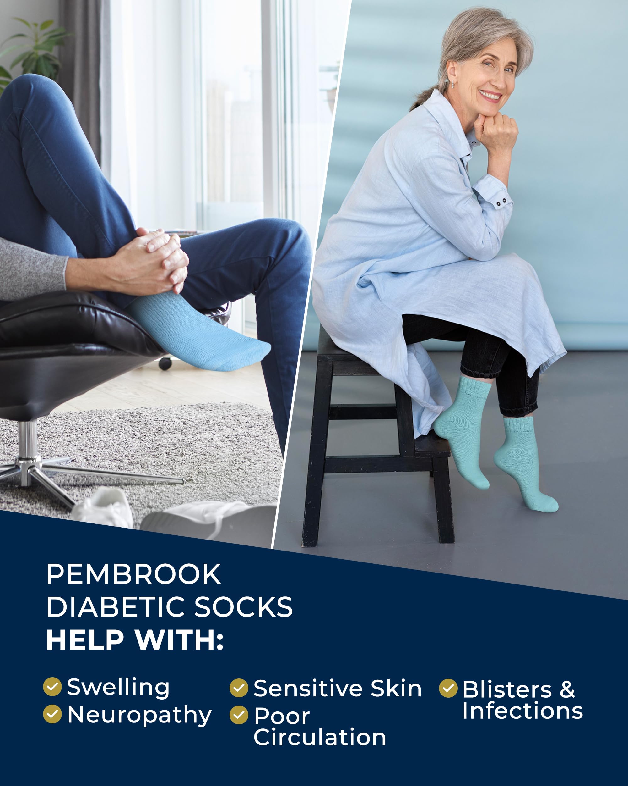 Bamboo Comfy Socks for Neuropathy - Non-Binding Comfort for Swollen Feet (6 Pairs, Pastel Colors)