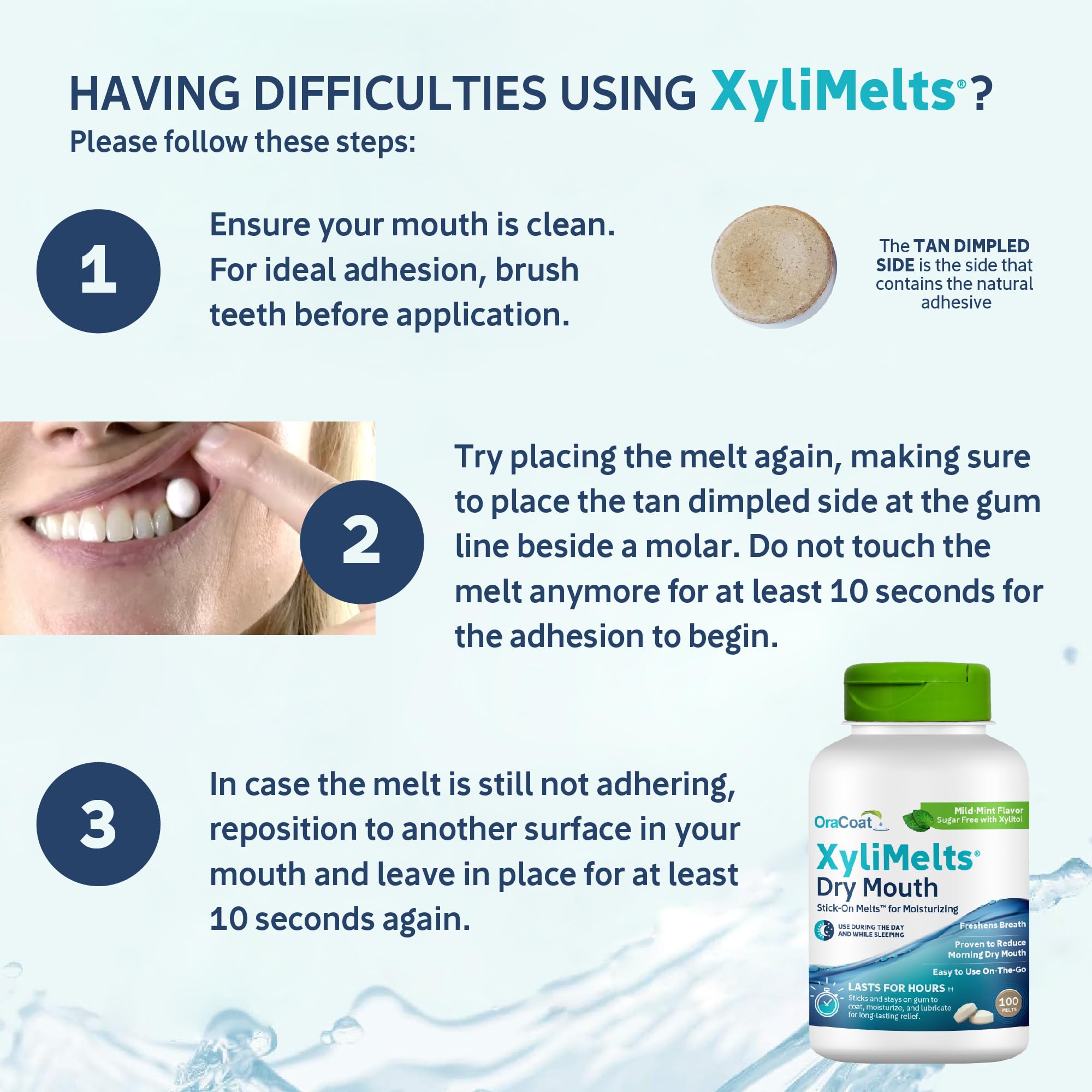 XyliMelts Dry Mouth Relief Discs - 8-Hour Moisture for Treatment Side Effects (Mild Mint, 100 Count)