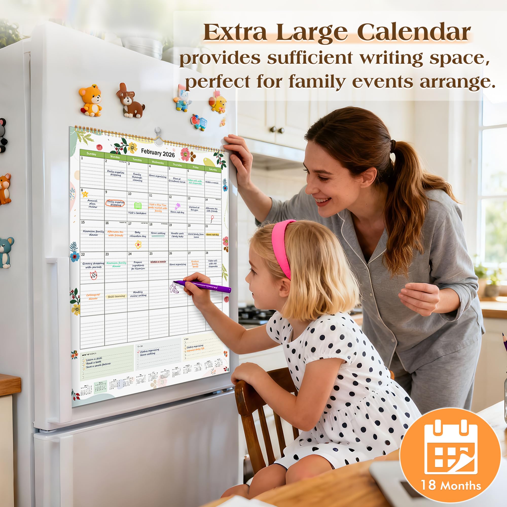 Extra Large 18-Month Wall Calendar 2026-2027 - Command Center for Treatment Scheduling (Garden Design, 22"x17")