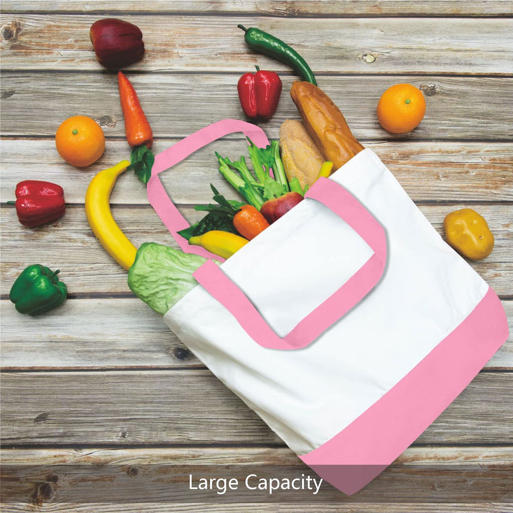 Large Canvas Tote Bag (White with Pink Handles)