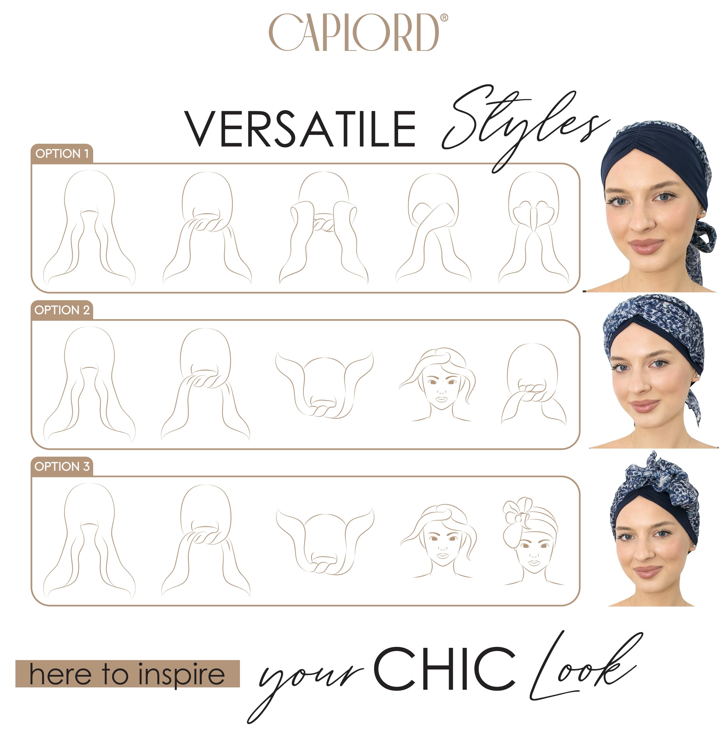 Bamboo Skull Cap with Chiffon Scarf - Comfortable Head Covering for Hair Loss (Navy Pattern)