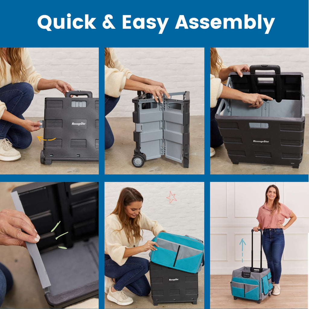 Universal Rolling Cart with Organizer Bag - Effortless Transport for Treatment Days (Turquoise/Grey)