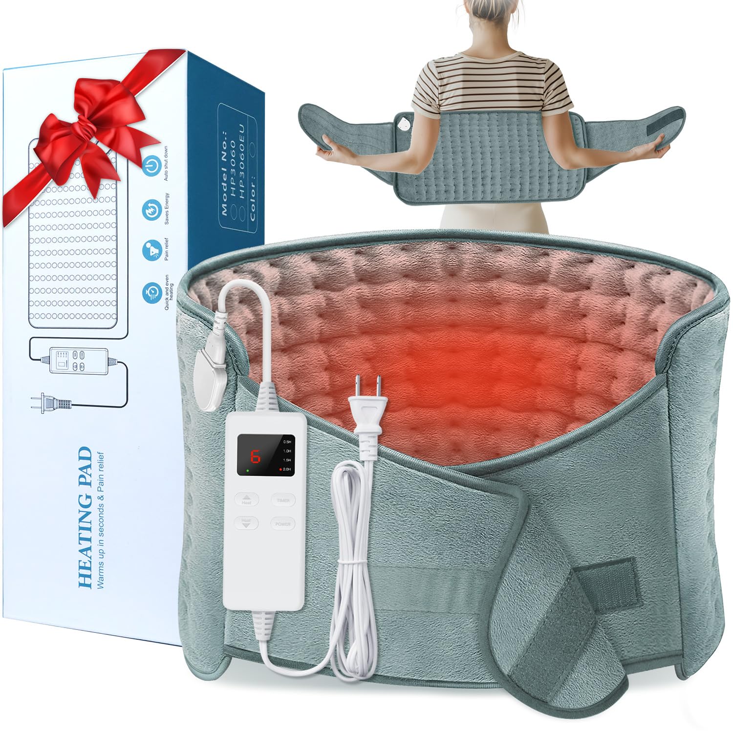 Extra Large Electric Heating Pad with Belt - Hands-Free Pain Relief
