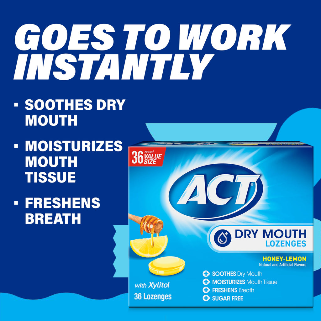 ACT Dry Mouth Moisturizing Lozenges - Fast Relief for Treatment-Related Dry Mouth (Honey-Lemon, 36 Count)