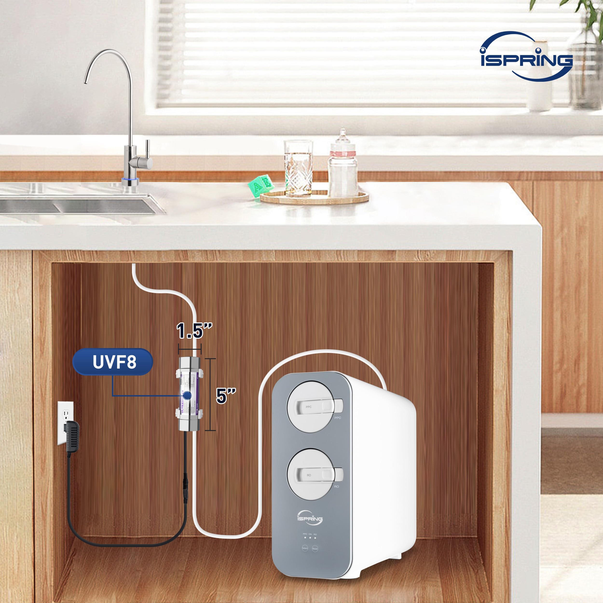 ankless Reverse Osmosis System with LED UVF8 Light, 800 GPD Fast Flow RO System, 2.5:1 Pure to Drain Ratio RO Water Filter System, Brushed Nickel Faucet