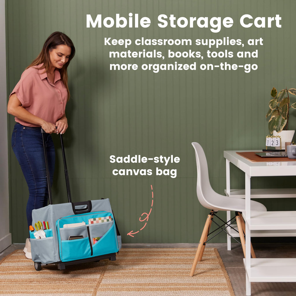 Universal Rolling Cart with Organizer Bag - Effortless Transport for Treatment Days (Turquoise/Grey)