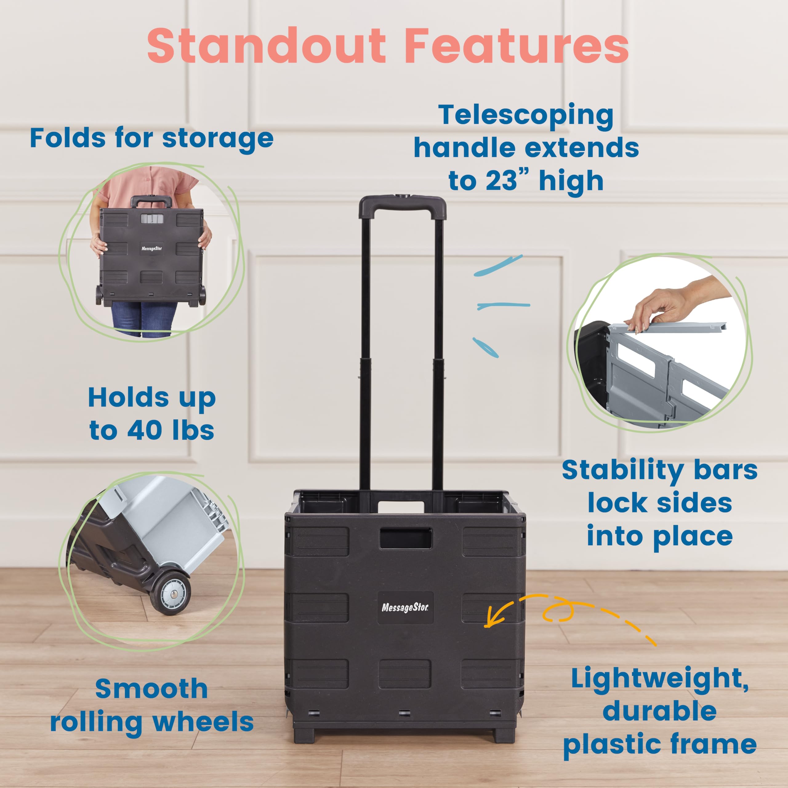 Universal Rolling Cart with Organizer Bag - Effortless Transport for Treatment Days (Turquoise/Grey)