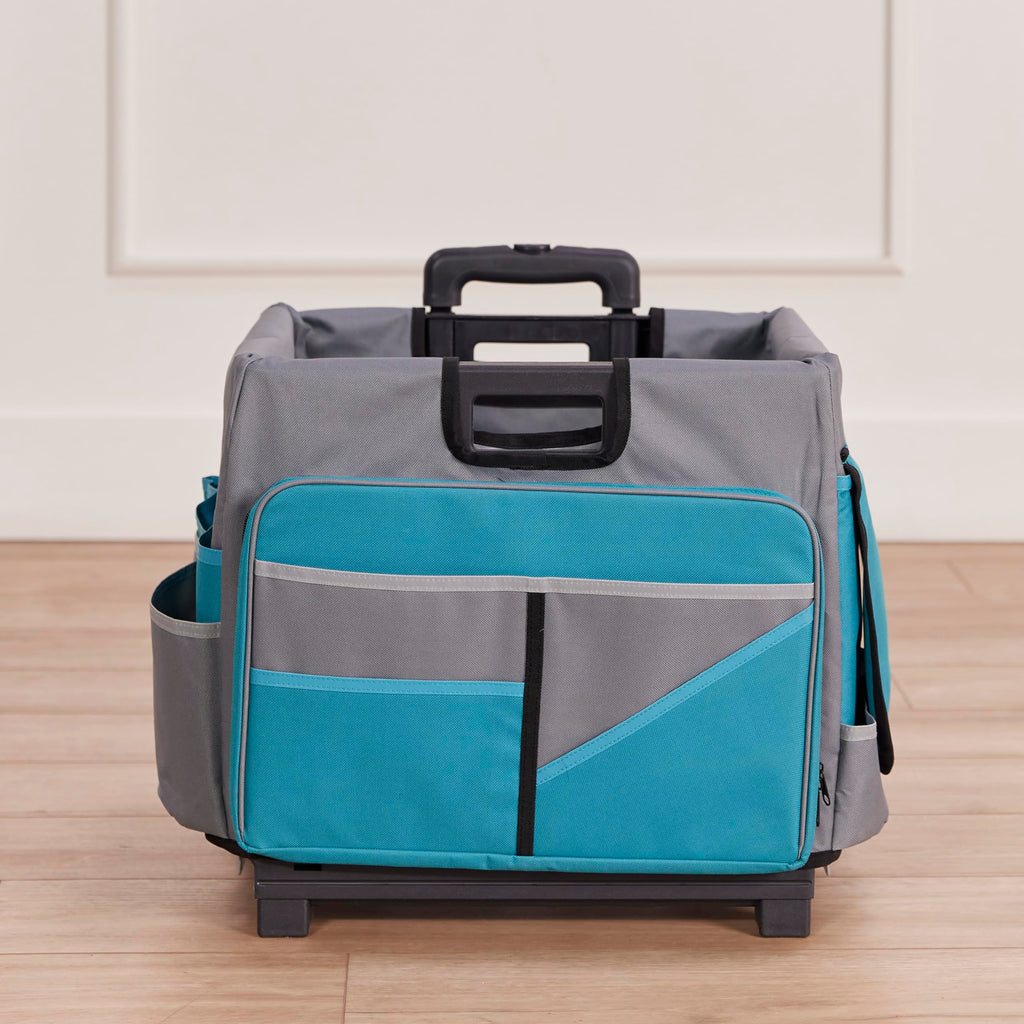 Universal Rolling Cart with Organizer Bag - Effortless Transport for Treatment Days (Turquoise/Grey)
