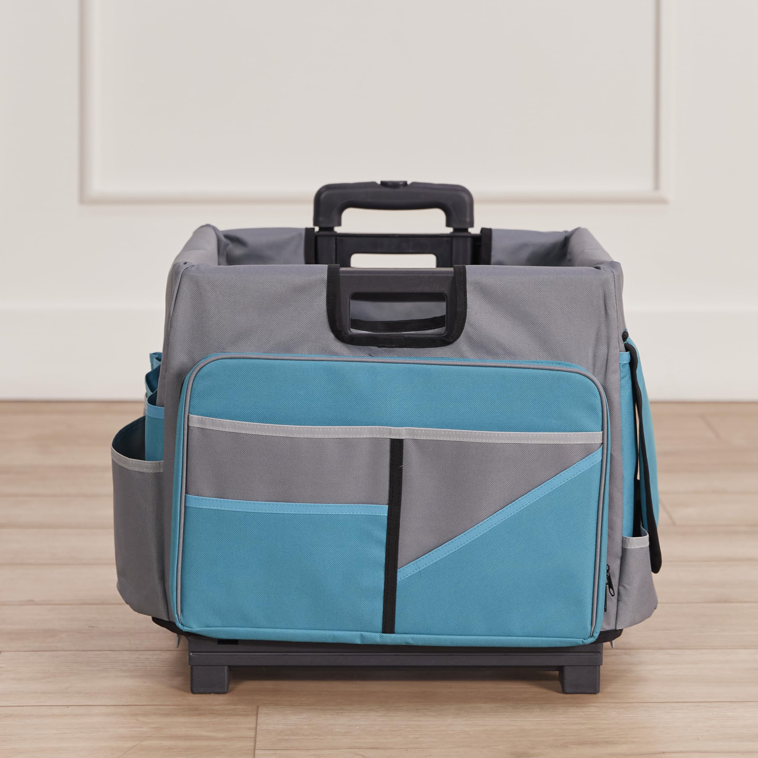 Universal Rolling Cart with Organizer Bag - Effortless Transport for Treatment Days (Turquoise/Grey)