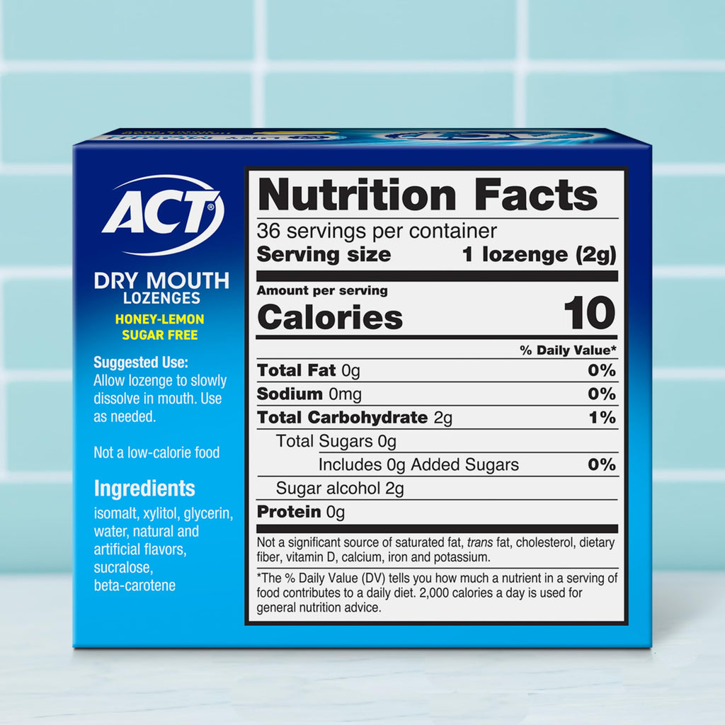 ACT Dry Mouth Moisturizing Lozenges - Fast Relief for Treatment-Related Dry Mouth (Honey-Lemon, 36 Count)