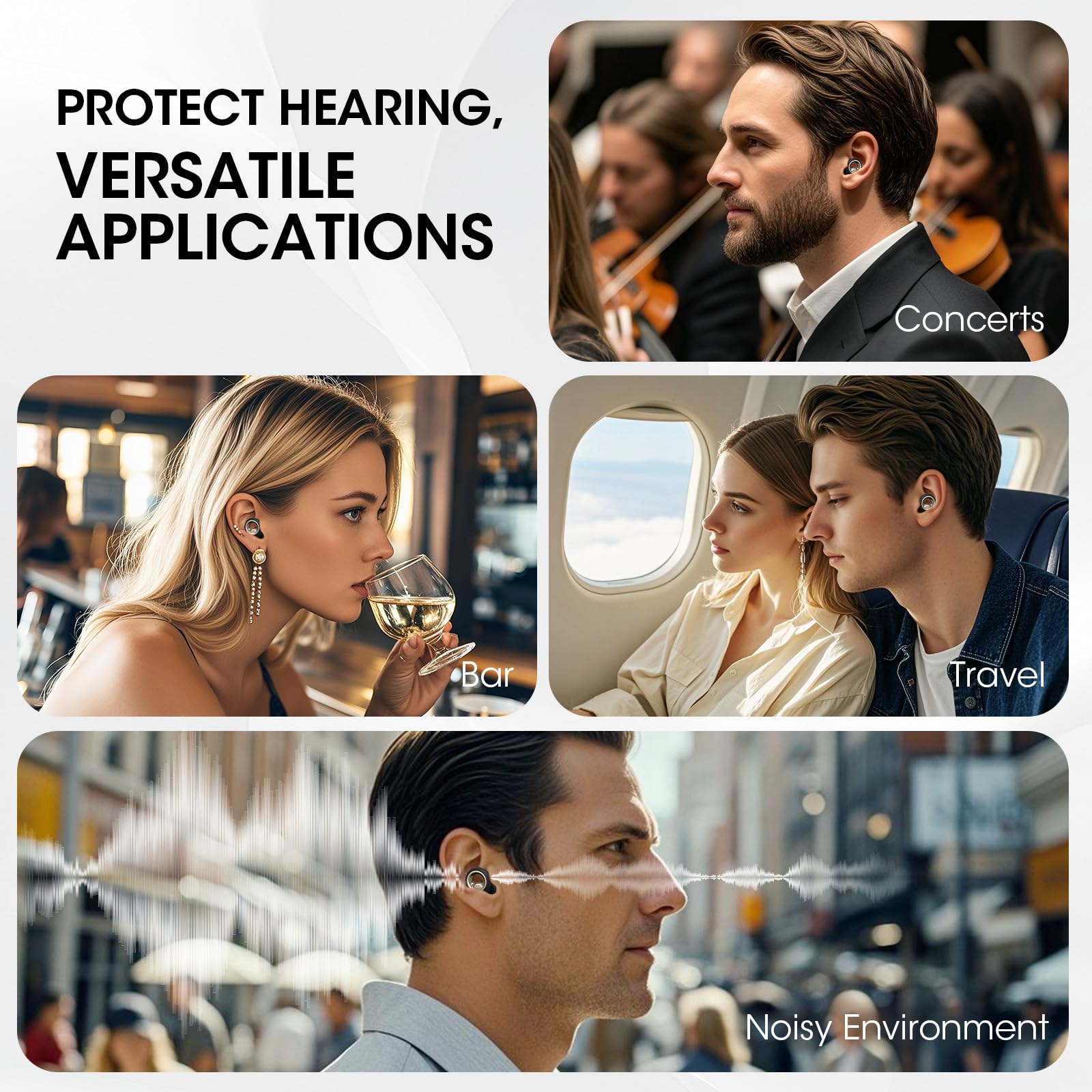 Reusable Silicone Noise-Blocking Ear Plugs - Better Sleep During Treatment and At Home (Dark Grey, 4 Sizes)