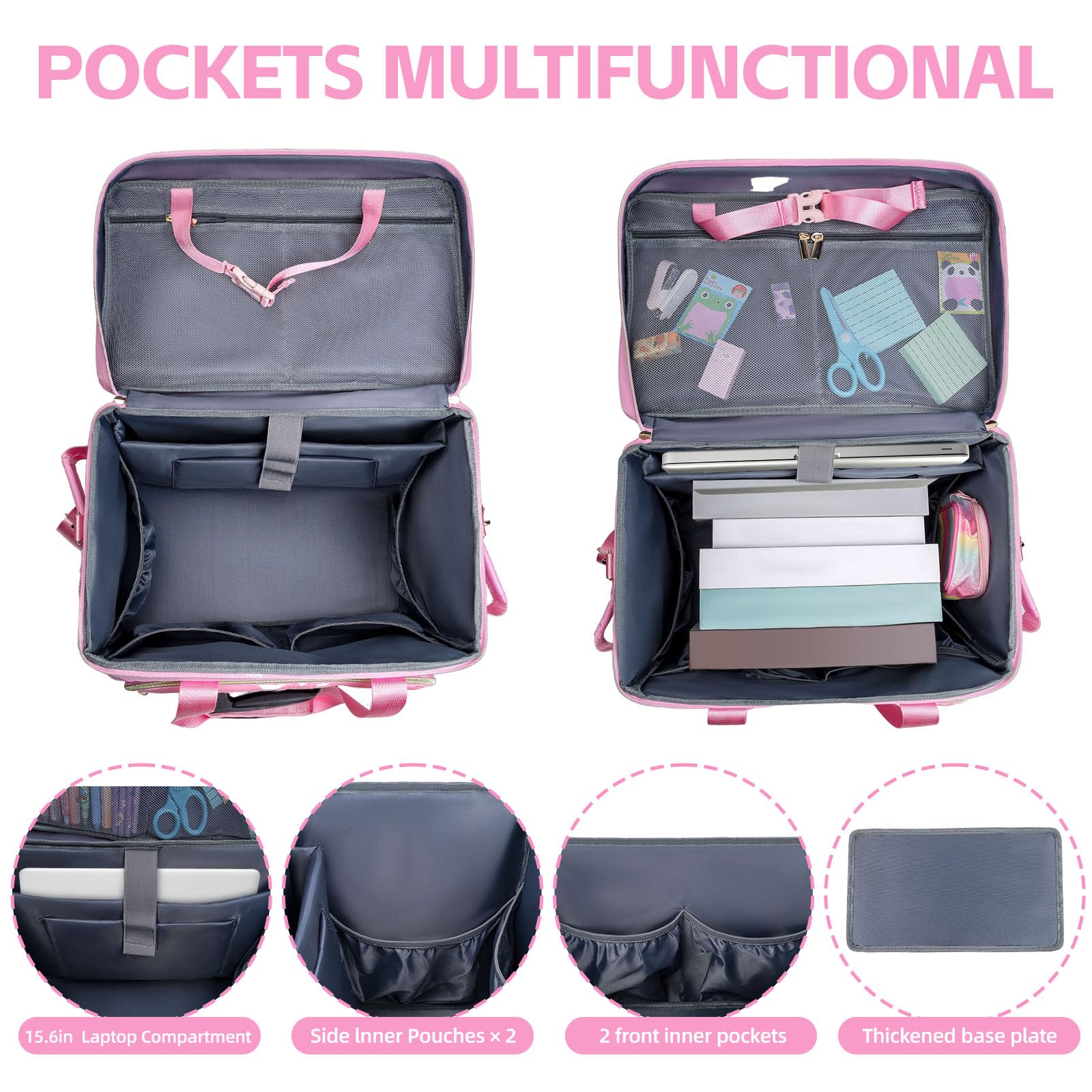 Rolling Tote Bag with Detachable Trolley - Versatile Transport for Treatment Days (Pink)