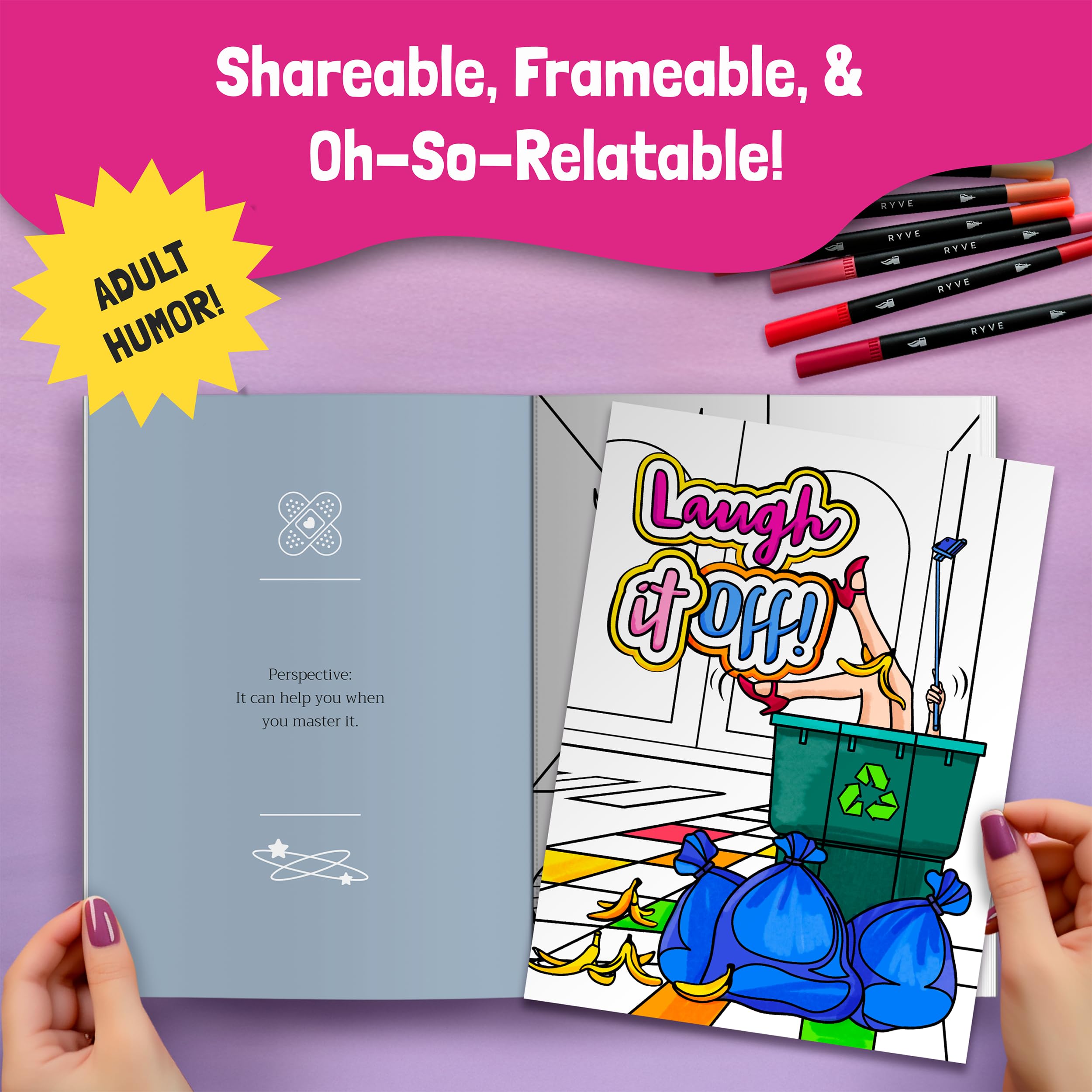 "Heal with Humor" Coloring Book and Marker Set - Laughter and Creativity for Treatment Days (33 Designs + 24 Markers)