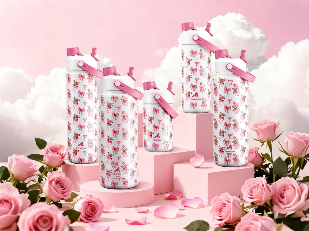 32oz Insulated Water Bottle with 2-in-1 Lid - Stay Hydrated Through Treatment (Pink Ribbons)