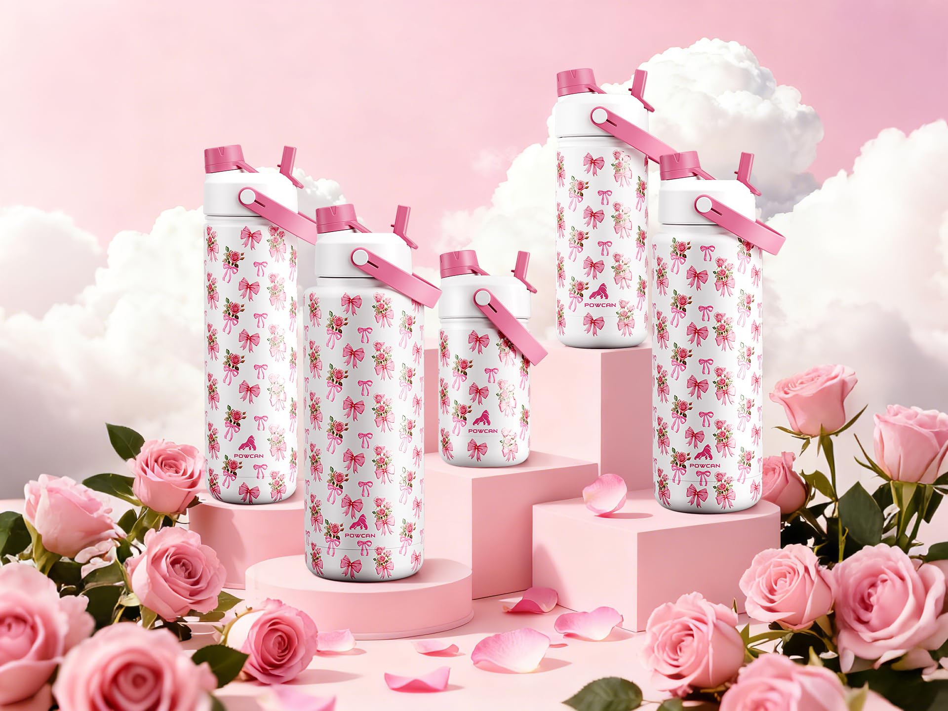 32oz Insulated Water Bottle with 2-in-1 Lid - Stay Hydrated Through Treatment (Pink Ribbons)