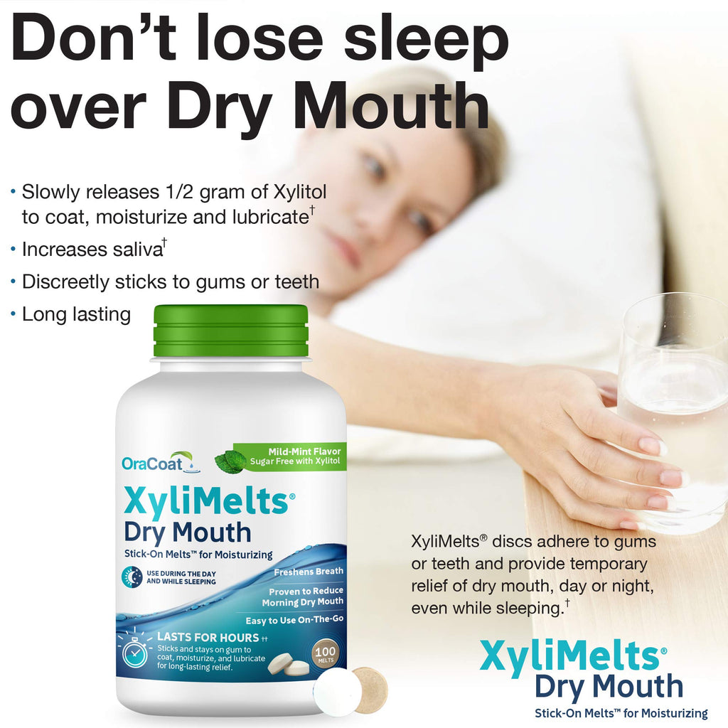 XyliMelts Dry Mouth Relief Discs - 8-Hour Moisture for Treatment Side Effects (Mild Mint, 100 Count)