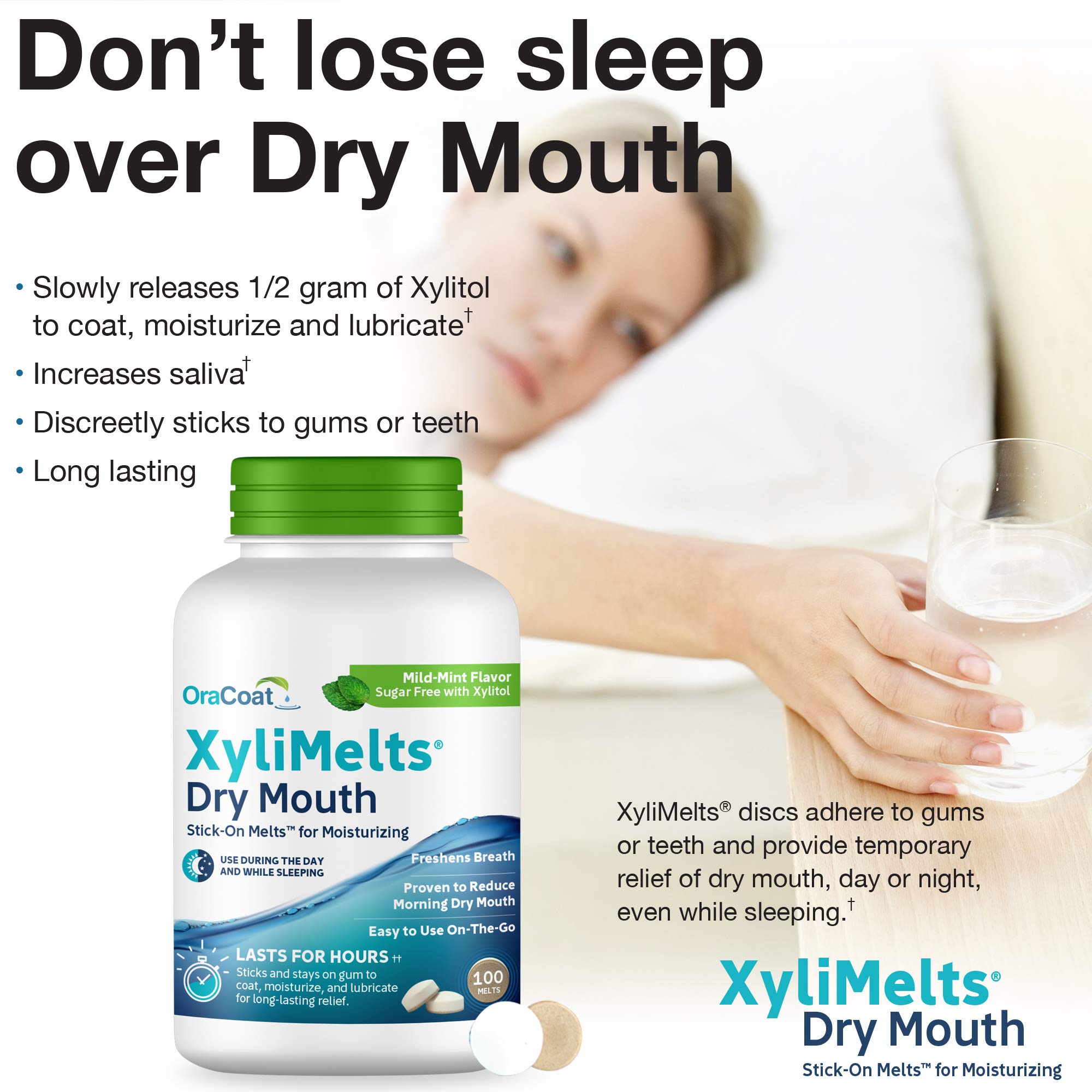 XyliMelts Dry Mouth Relief Discs - 8-Hour Moisture for Treatment Side Effects (Mild Mint, 100 Count)