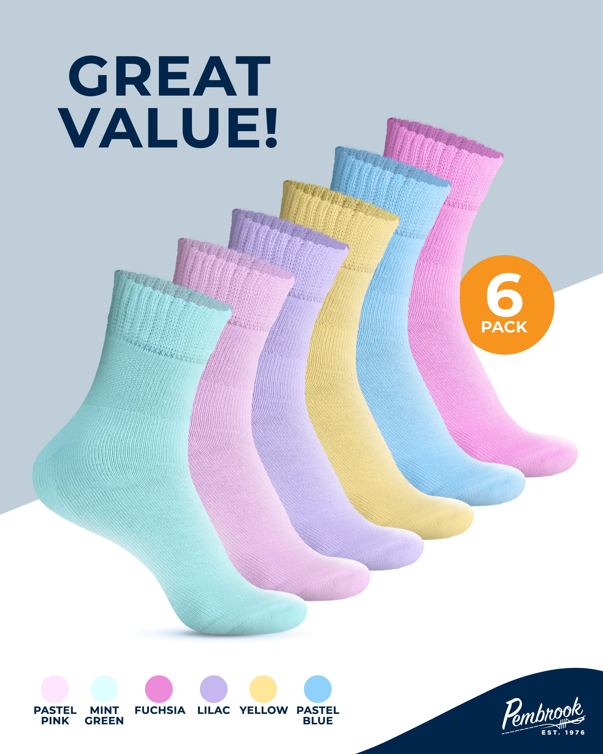 Bamboo Comfy Socks for Neuropathy - Non-Binding Comfort for Swollen Feet (6 Pairs, Pastel Colors)