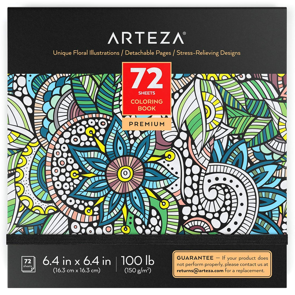 Floral Illustrations High Quality Adult Coloring Book - 72 Designs for Relaxation