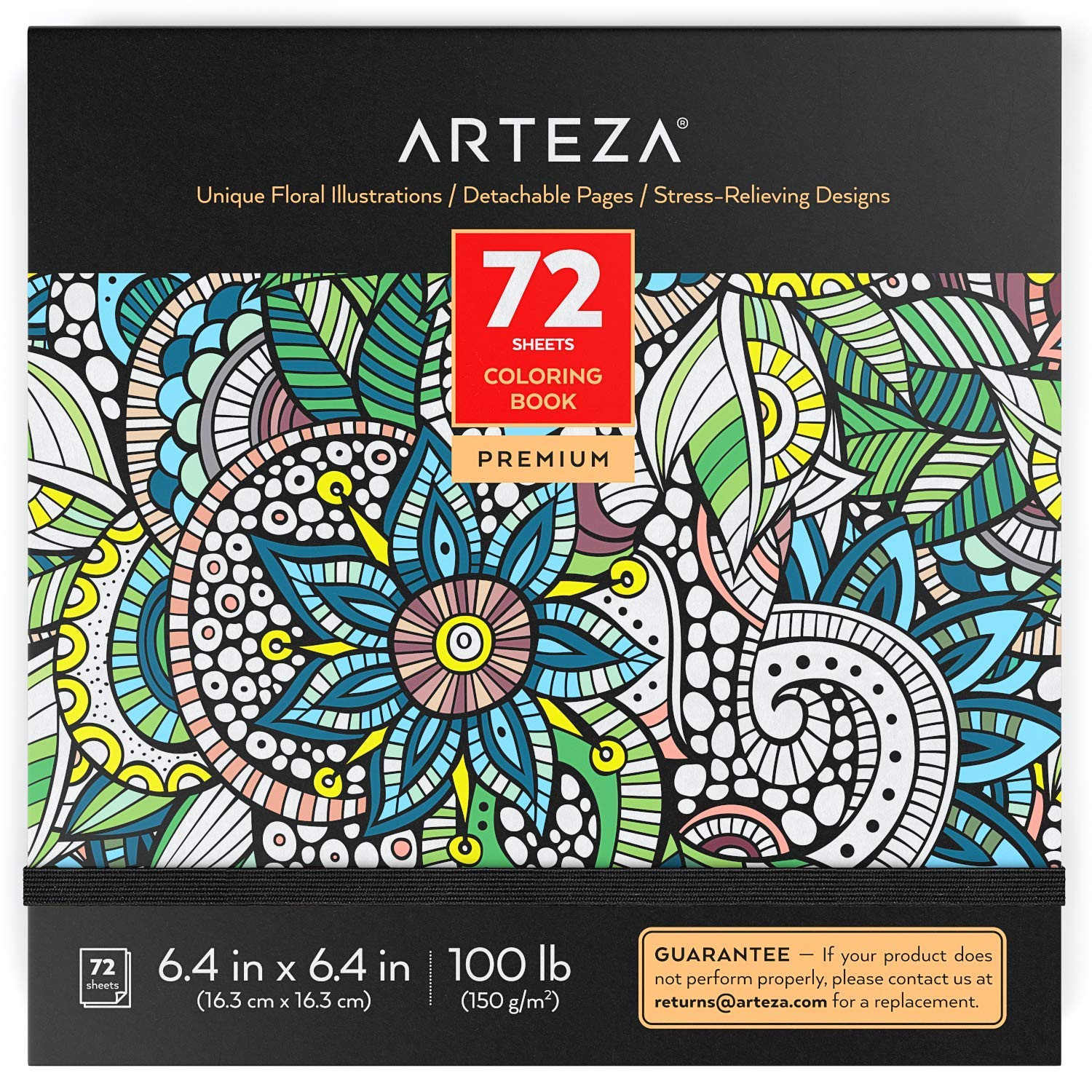 Floral Illustrations High Quality Adult Coloring Book - 72 Designs for Relaxation