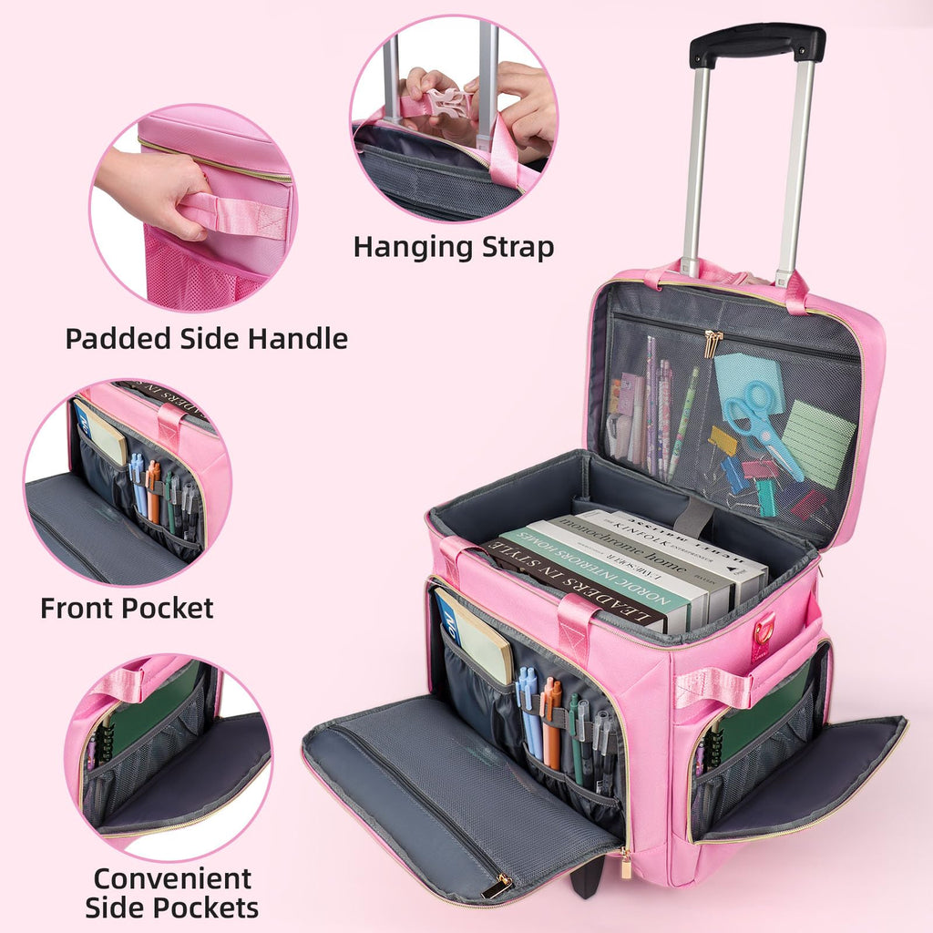 Rolling Tote Bag with Detachable Trolley - Versatile Transport for Treatment Days (Pink)