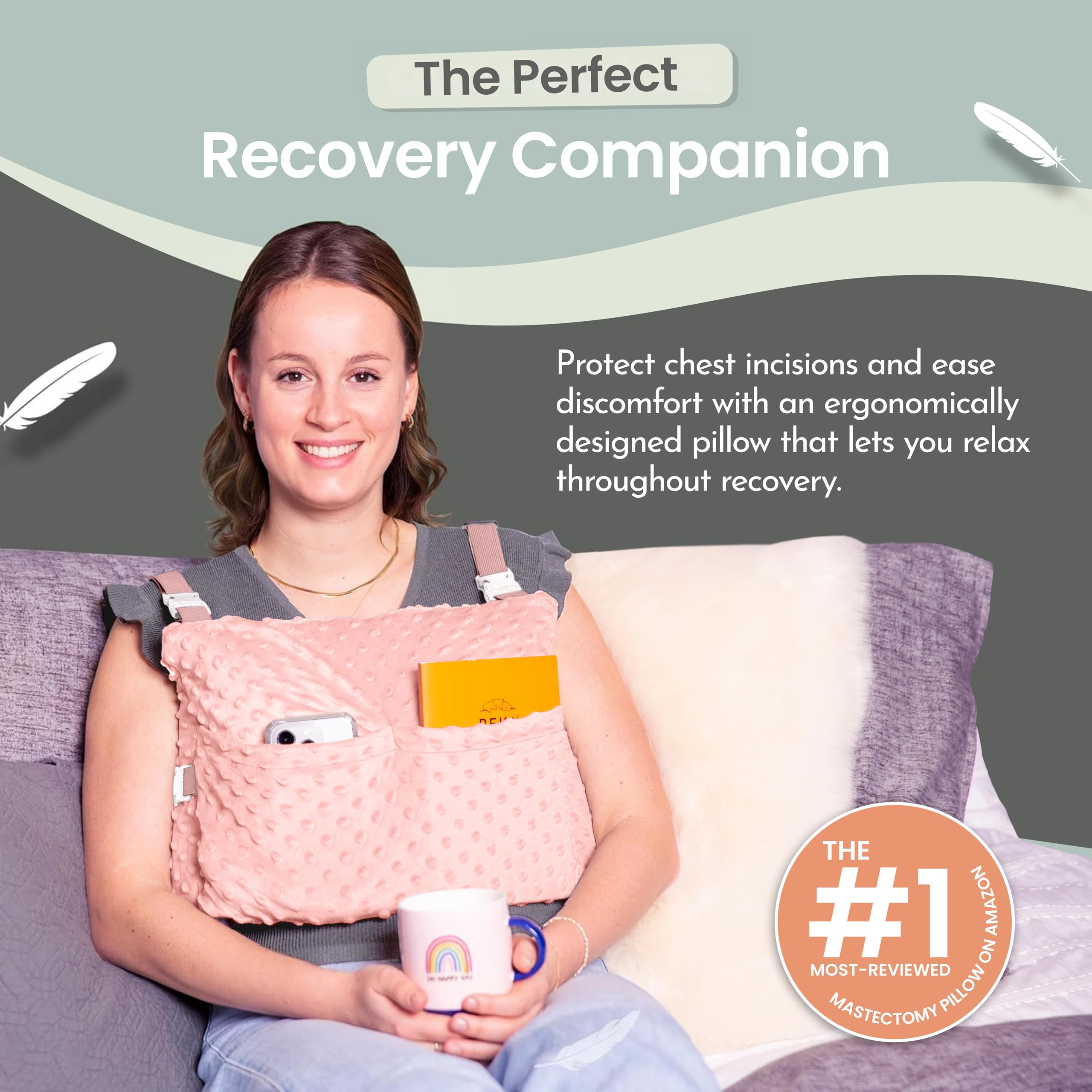 MOYOAMA Post Mastectomy Pillow Post Surgery - Wearable Chest Protection with Secure Straps, Easy-Clean Removable Cover, & Pockets - Breast Reduction/Augmentation & Double Mastectomy Recovery Supplies