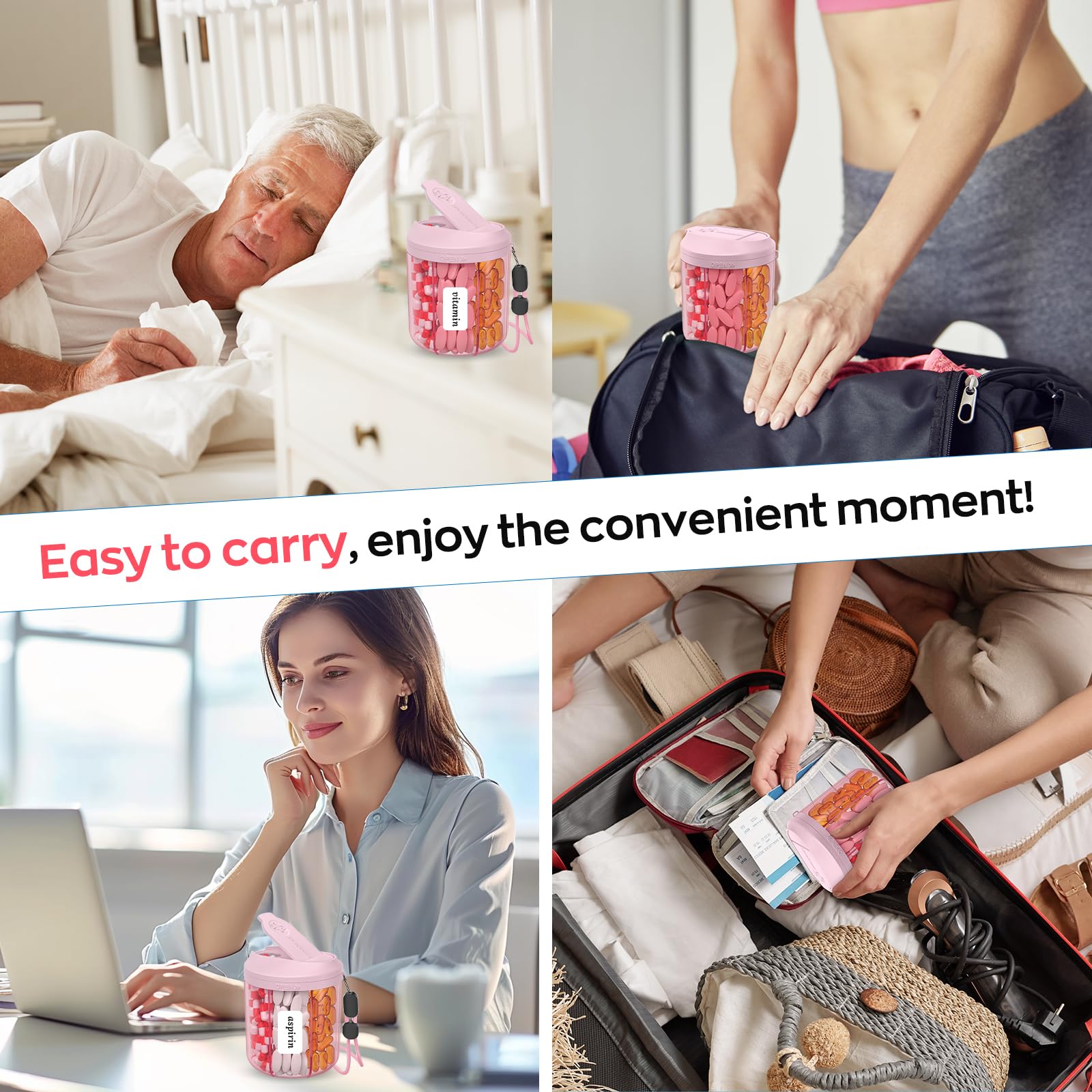 7-Compartment Rotating Pill Dispenser - Organize Multiple Medications Effortlessly (Pink)