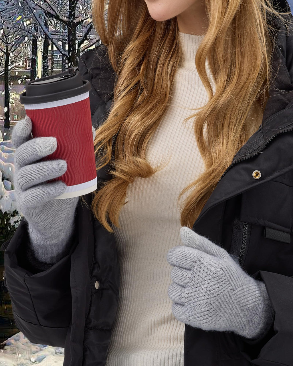 Warm Gloves with 3-Finger Touch Screen Elastic Thermal Knit Lining((Black+Light Gray)