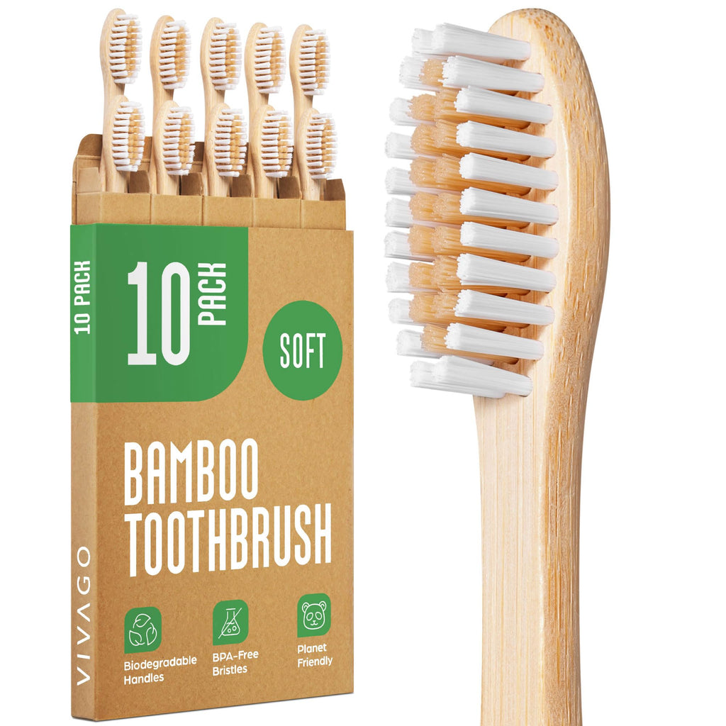 Bamboo Toothbrushes with Soft Bristles - Gentle Oral Care During Treatment (10 Pack)