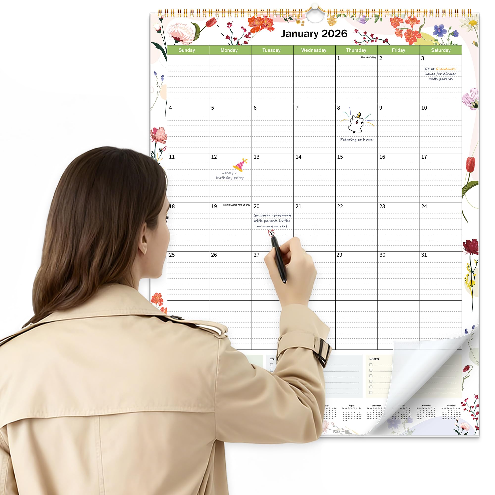 Extra Large 18-Month Wall Calendar 2026-2027 - Command Center for Treatment Scheduling (Garden Design, 22"x17")