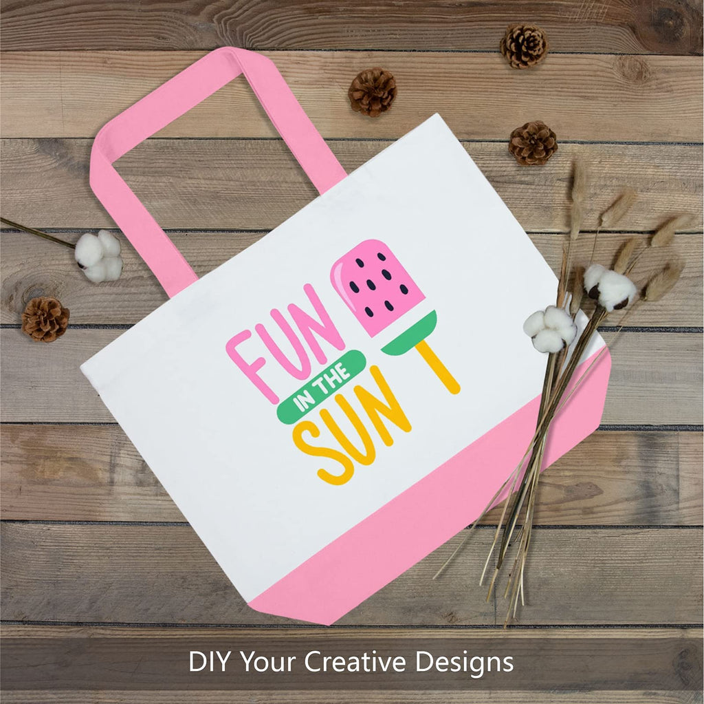 Large Canvas Tote Bag (White with Pink Handles)