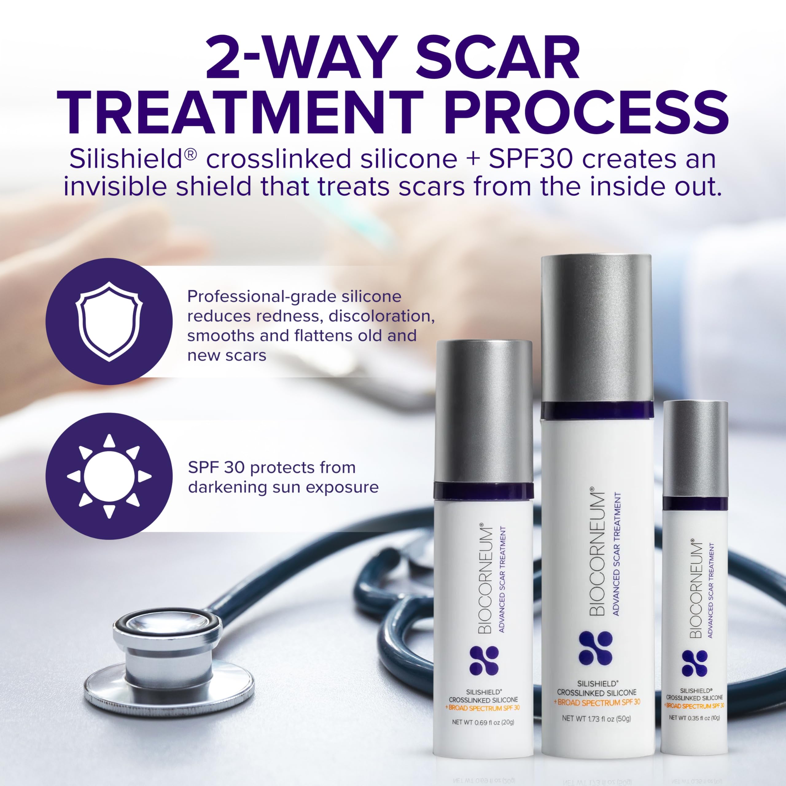 Advanced Scar Treatment with Silishield® & SPF 30 10g – Made in the USA, Fast-Drying, Water-Resistant Silicone Scar Gel - Surgeon Recommended for New & Old Scars - Suitable for Children Over 6 Months