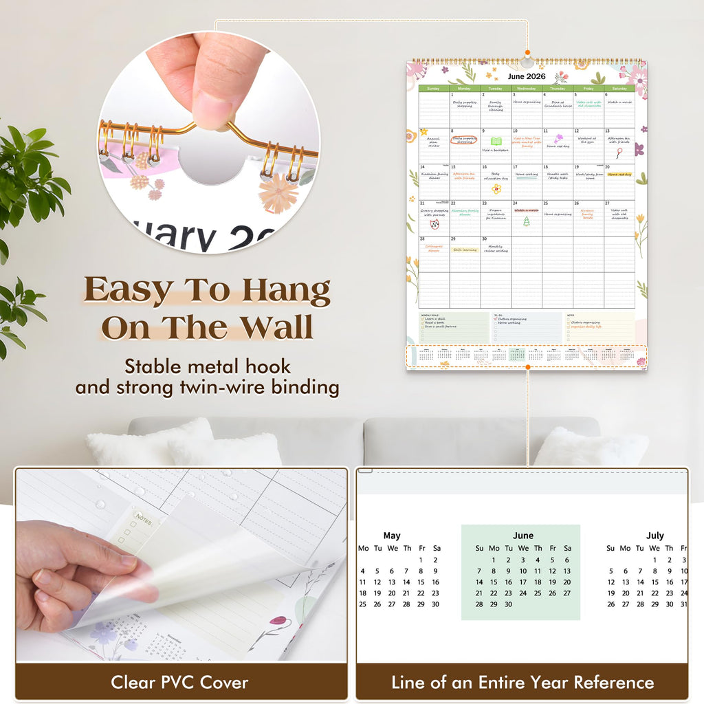 Extra Large 18-Month Wall Calendar 2026-2027 - Command Center for Treatment Scheduling (Garden Design, 22"x17")