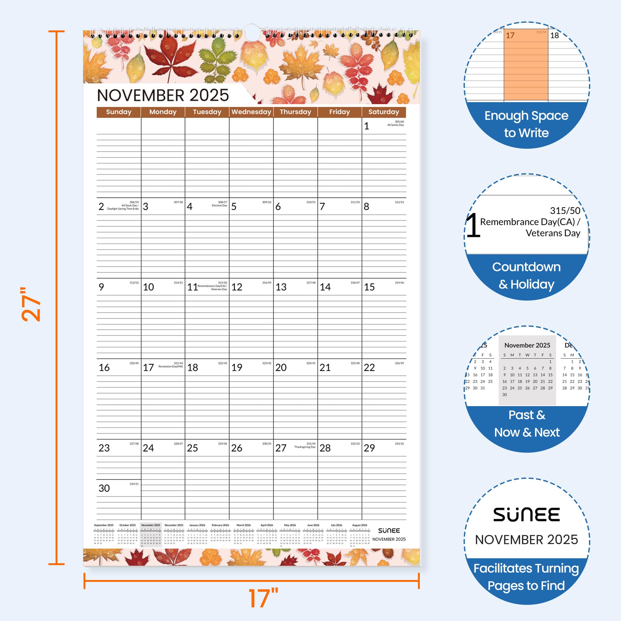 Extra Large 21-Month Wall Calendar 2026-2027 - Extended Treatment Timeline Organizer (Seasonal Design, 17"x27")