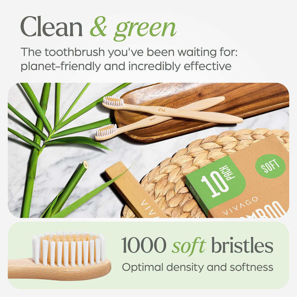 Bamboo Toothbrushes with Soft Bristles - Gentle Oral Care During Treatment (10 Pack)