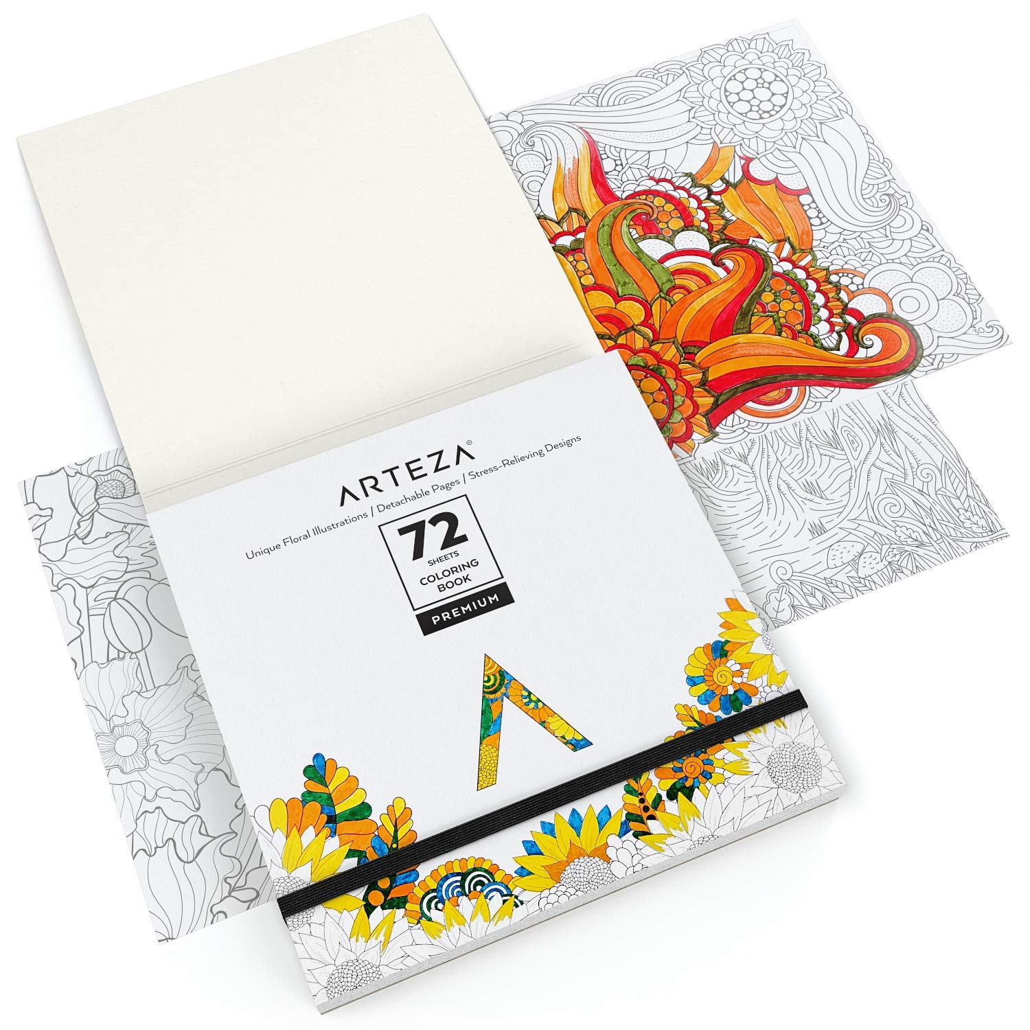 Floral Illustrations High Quality Adult Coloring Book - 72 Designs for Relaxation