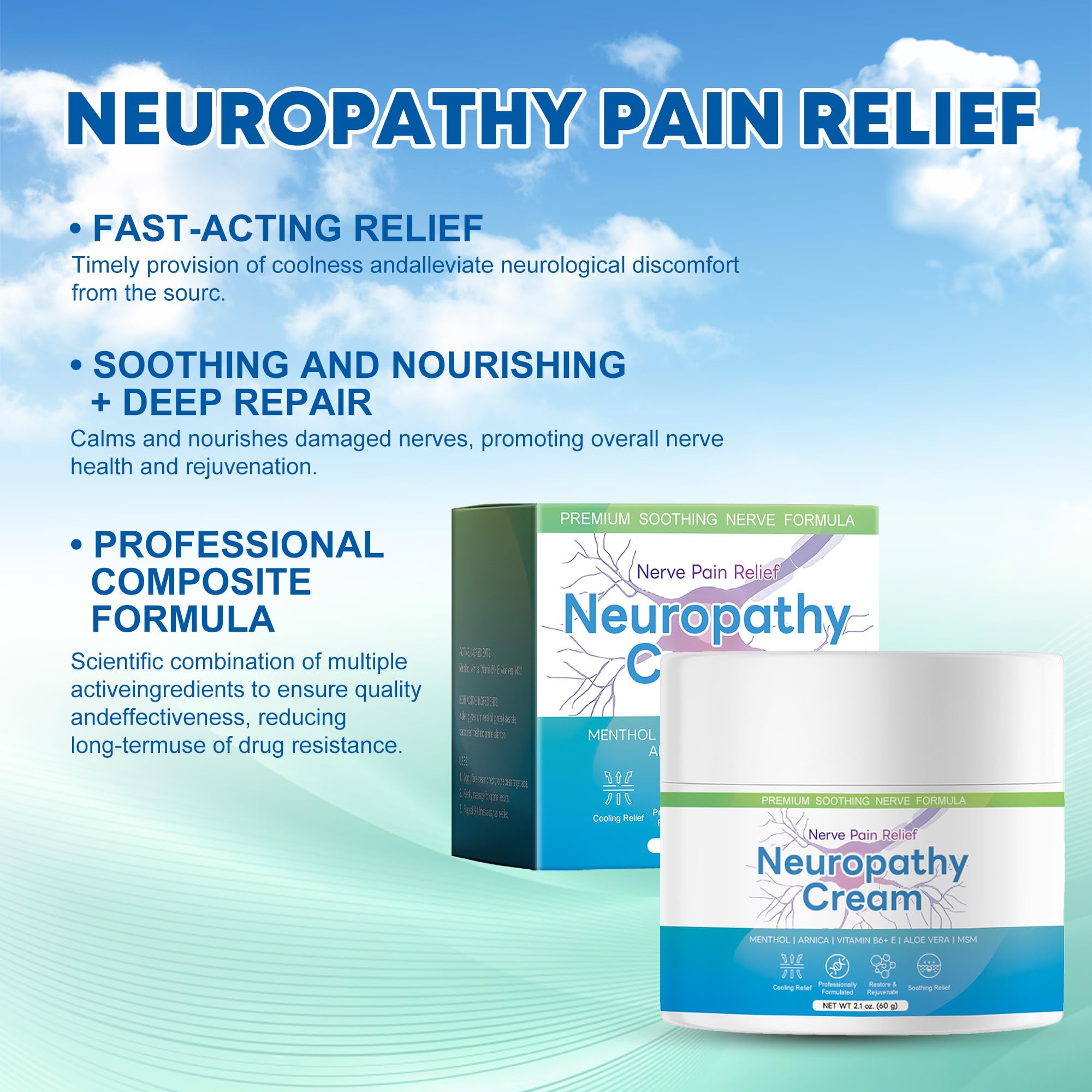 Maximum Strength Neuropathy Pain Relief Cream - Fast-Acting Comfort for Nerve Pain (Menthol Formula)