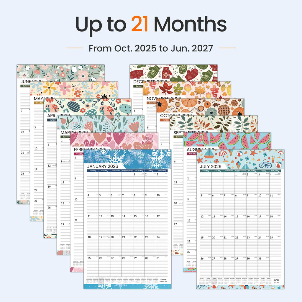 Extra Large 21-Month Wall Calendar 2026-2027 - Extended Treatment Timeline Organizer (Seasonal Design, 17"x27")