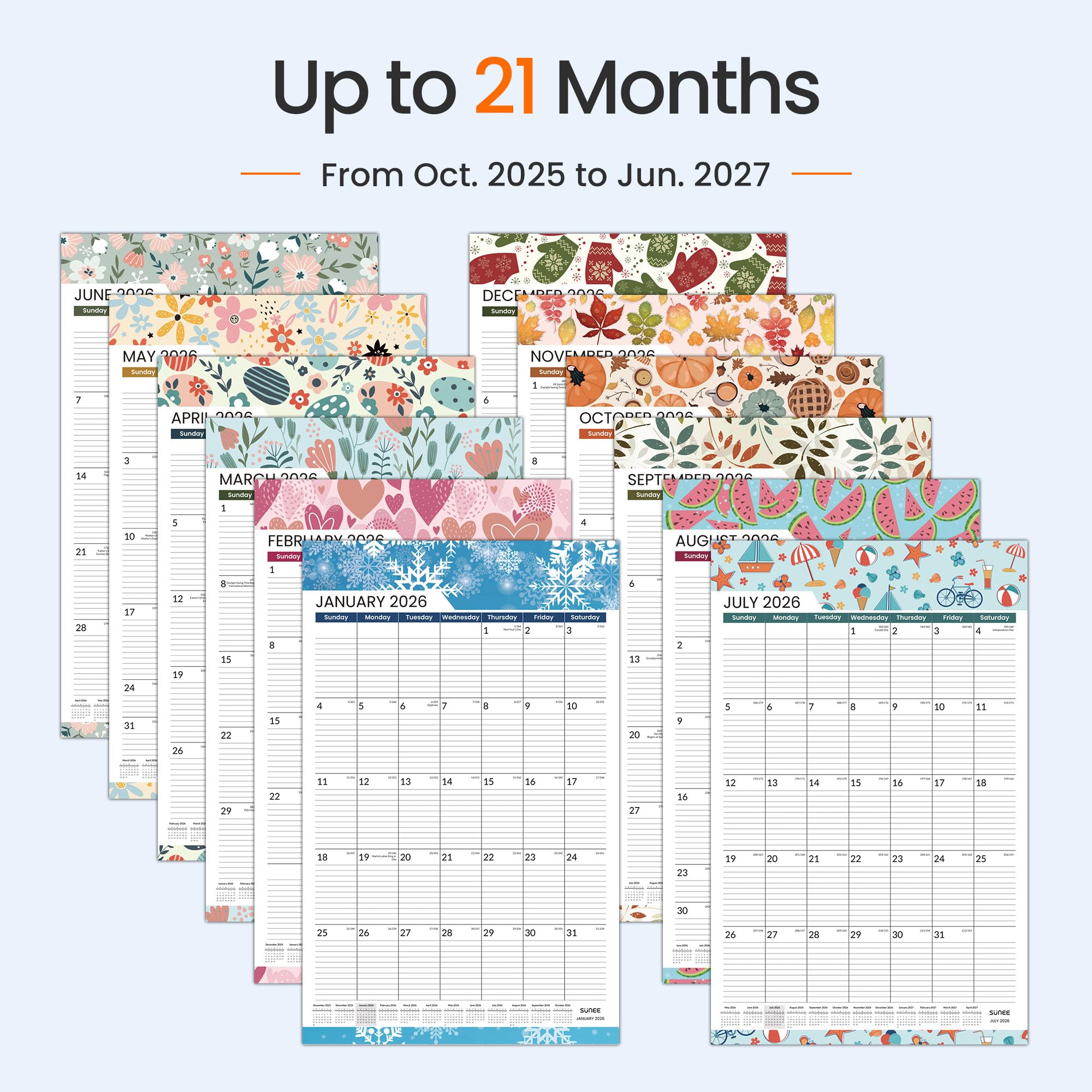 Extra Large 21-Month Wall Calendar 2026-2027 - Extended Treatment Timeline Organizer (Seasonal Design, 17"x27")
