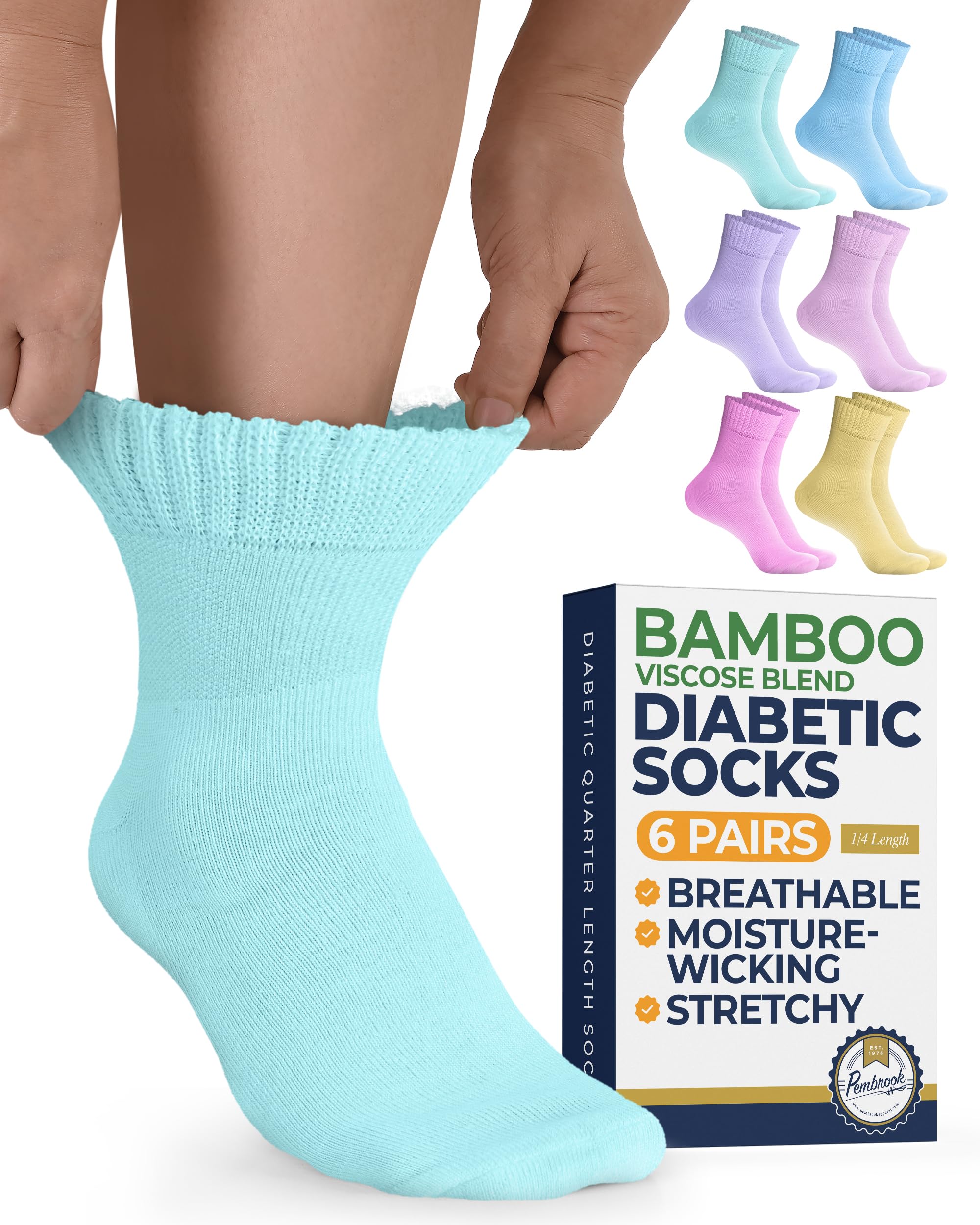 Bamboo Comfy Socks for Neuropathy - Non-Binding Comfort for Swollen Feet (6 Pairs, Pastel Colors)