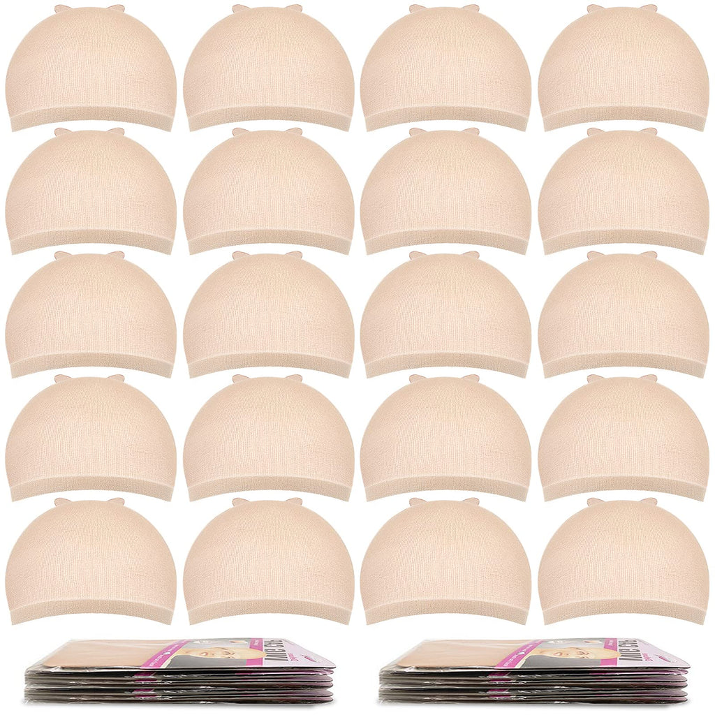 Nylon Wig Caps - Comfortable, Breathable Base for Chemotherapy Wigs (Beige, 20 Pack)