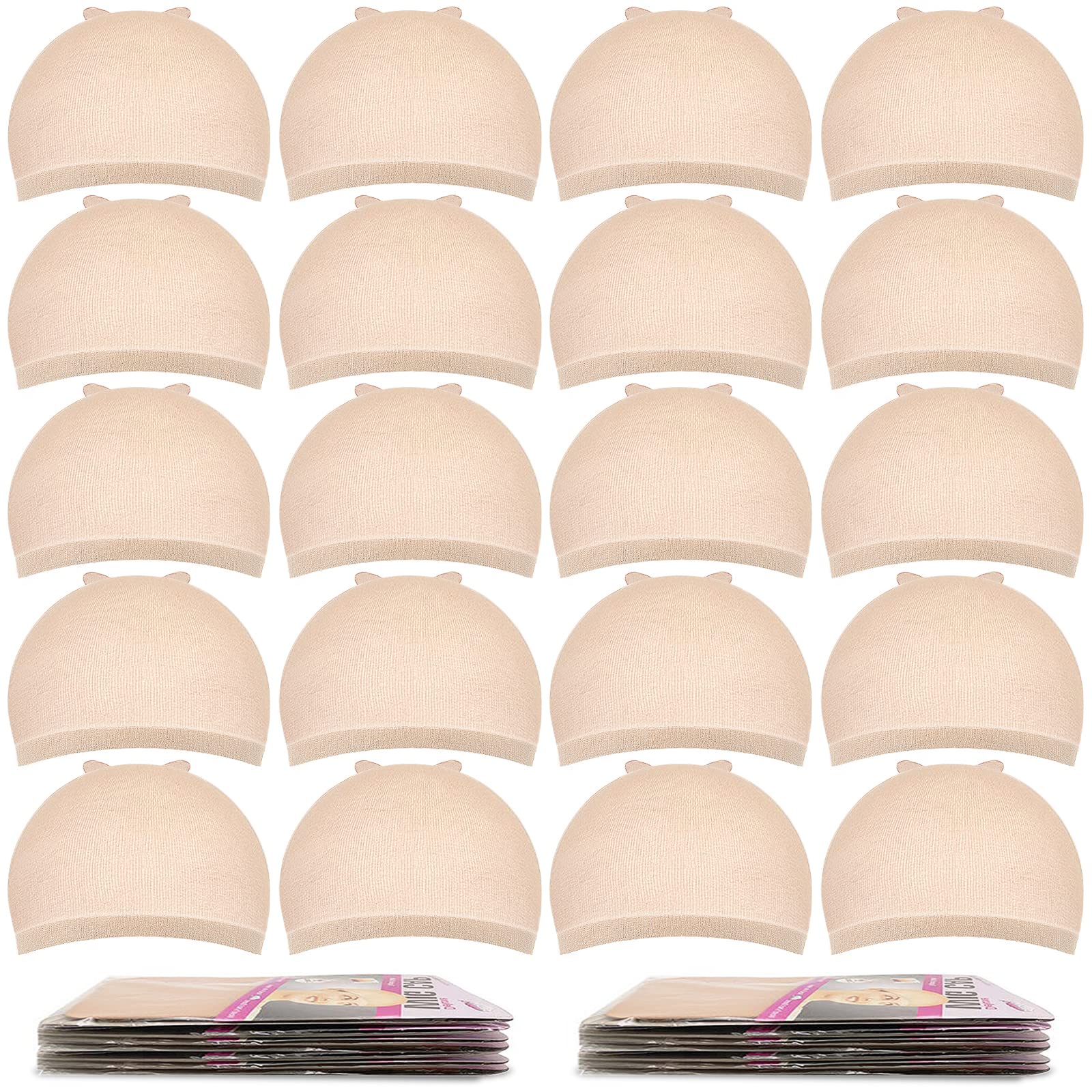 Nylon Wig Caps - Comfortable, Breathable Base for Chemotherapy Wigs (Beige, 20 Pack)
