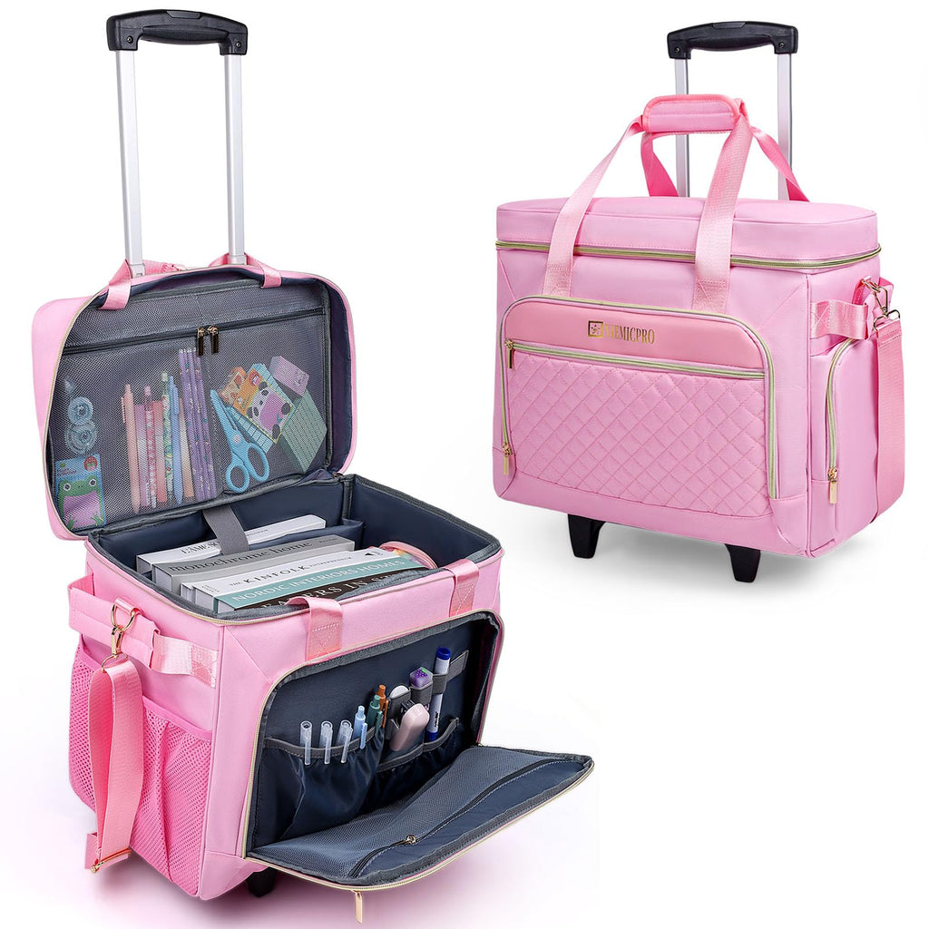 Rolling Tote Bag with Detachable Trolley - Versatile Transport for Treatment Days (Pink)