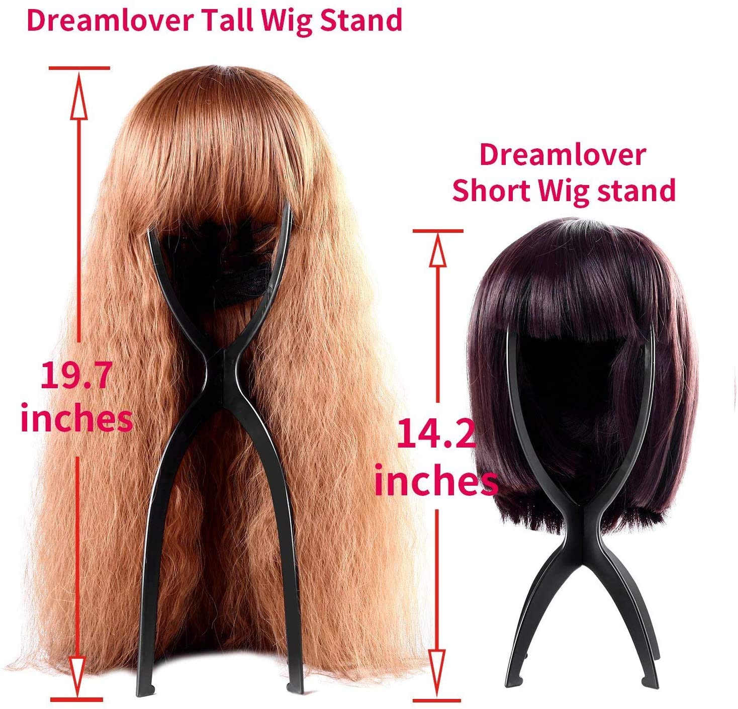 Tall Collapsible Wig Stand - Storage and Drying for Long Wigs (Black, 19.7")