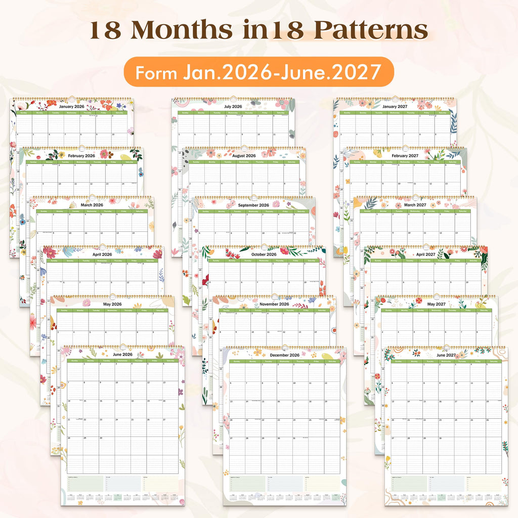 Extra Large 18-Month Wall Calendar 2026-2027 - Command Center for Treatment Scheduling (Garden Design, 22"x17")