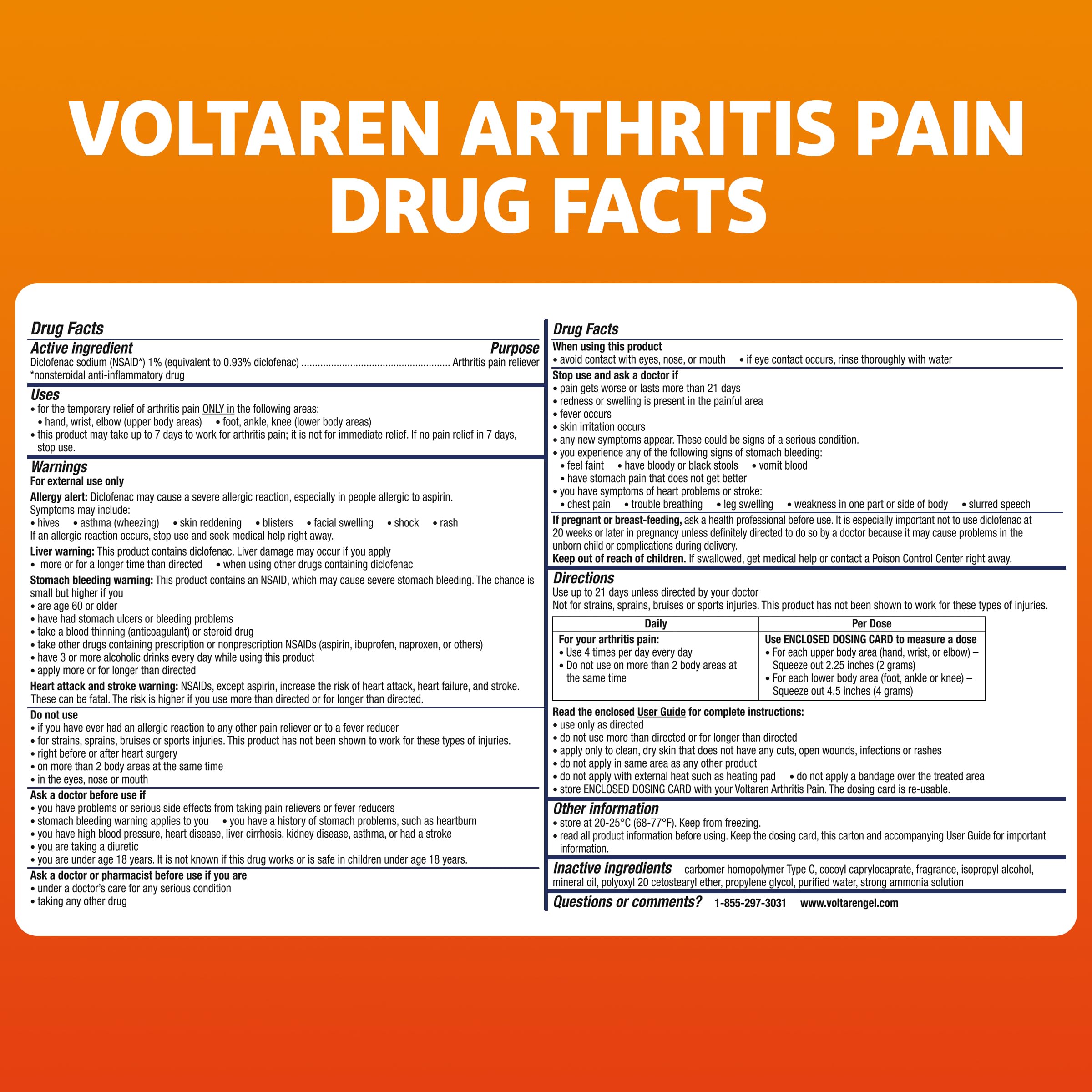 Voltaren Arthritis Pain Gel - Prescription-Strength Topical Joint Pain Relief (2 x 3.5 oz Tubes)